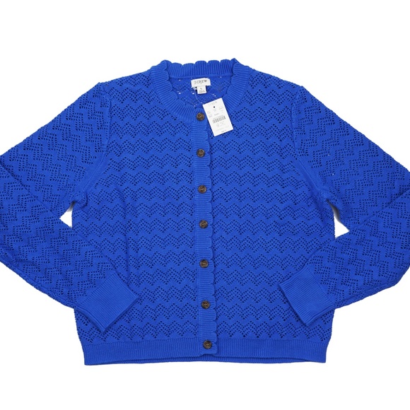 New JCREW Size L Pointelle Cardigan Sweater in Blue $98 CA415 - Picture 2 of 4